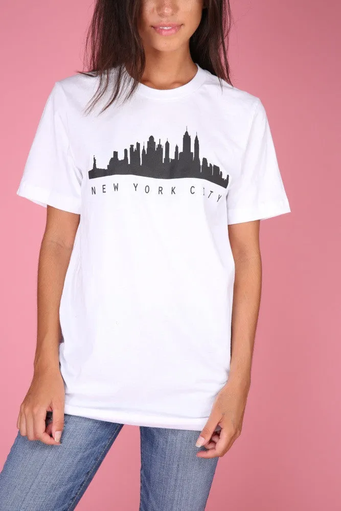 New York City Skyline White Graphic Unisex Tee