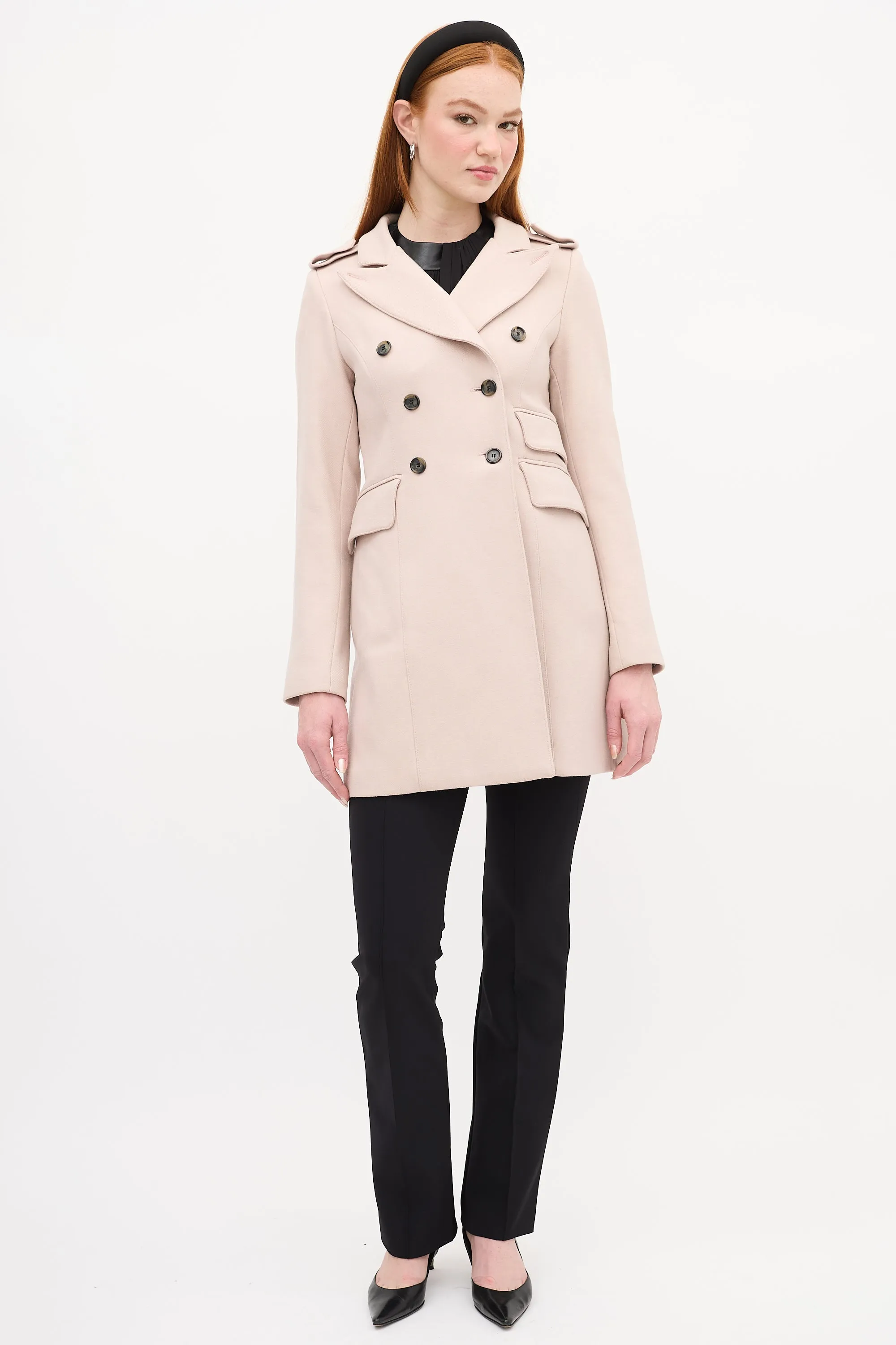 Pink Wool Double Breasted Coat