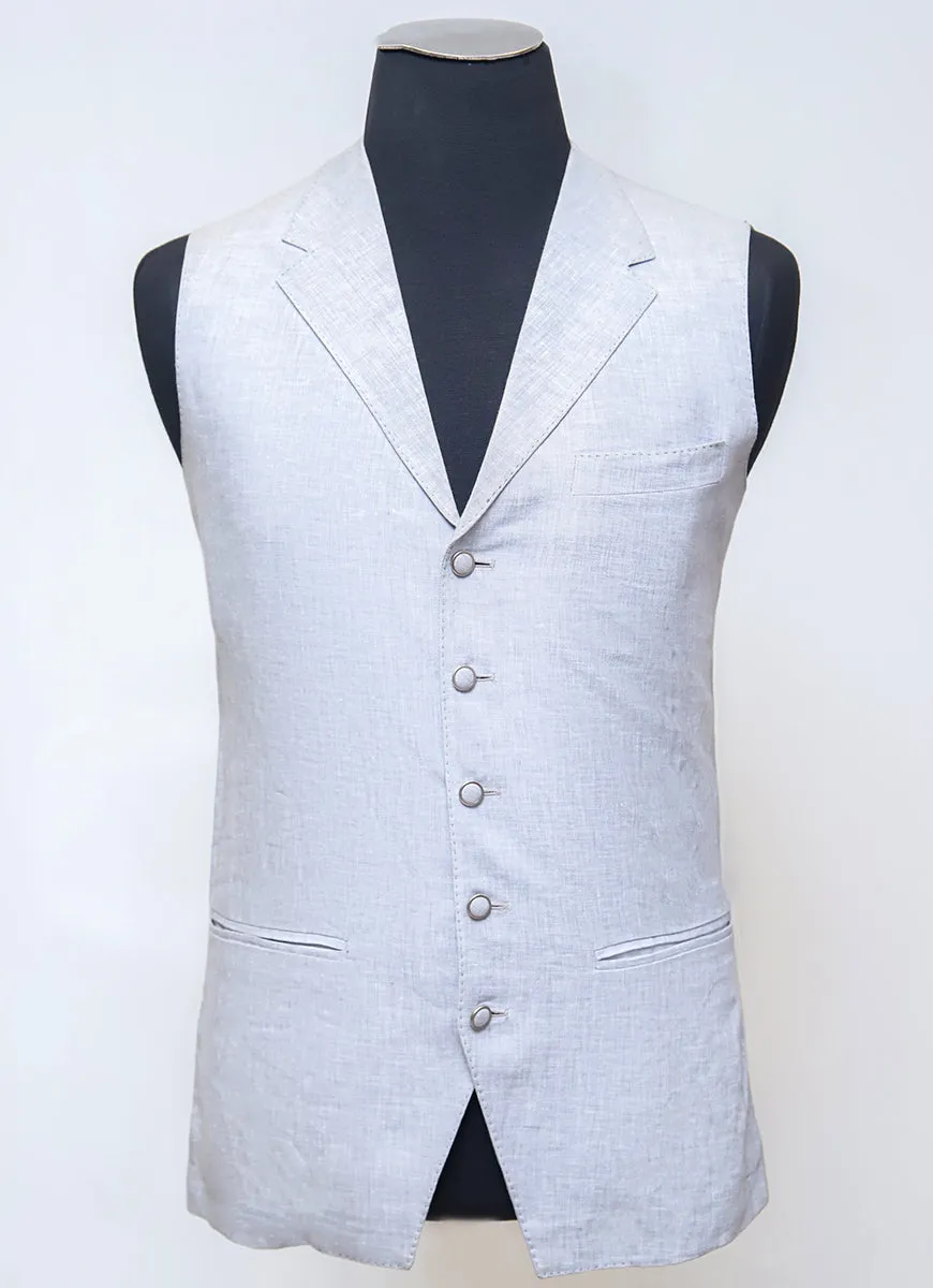 Plain Light Grey Pure Linen V Neck Vest