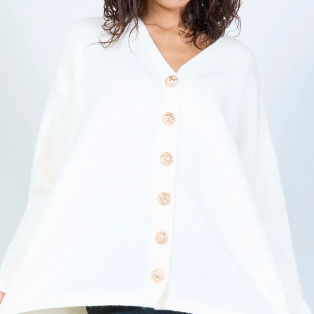 Relaxed fit knit cardigan with gold buttons wholesale