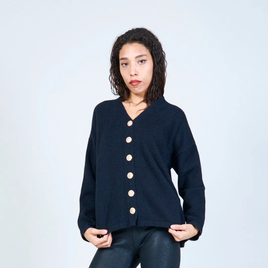 Relaxed fit knit cardigan with gold buttons wholesale