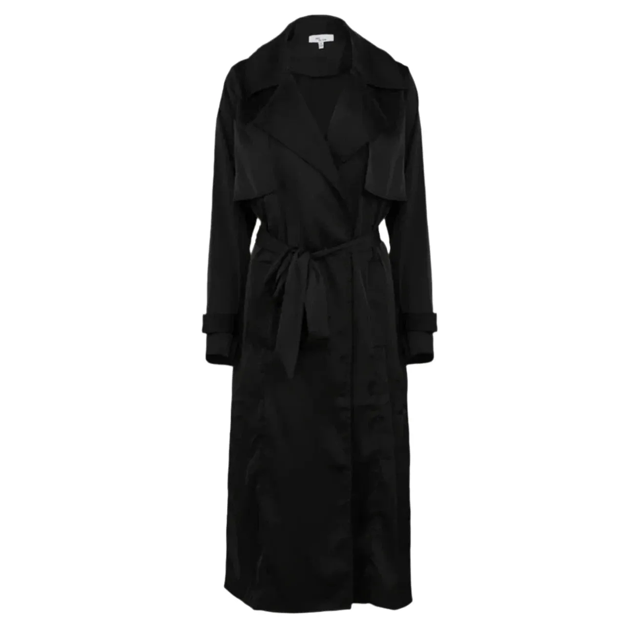 Satin Trench Coat Open Front And Detachable Waist Tie in Black [Available in SM-L]