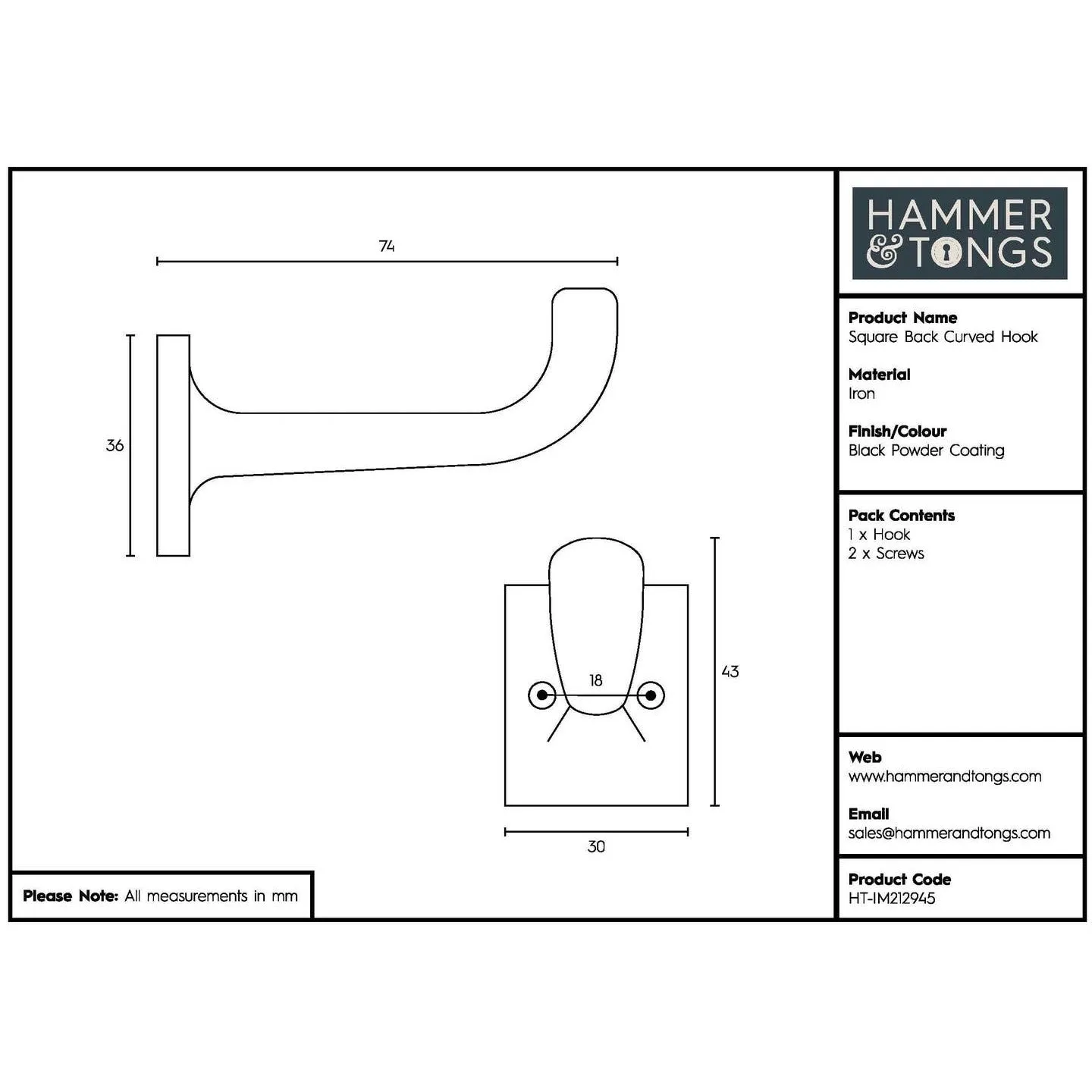 Square Back Curved Hook