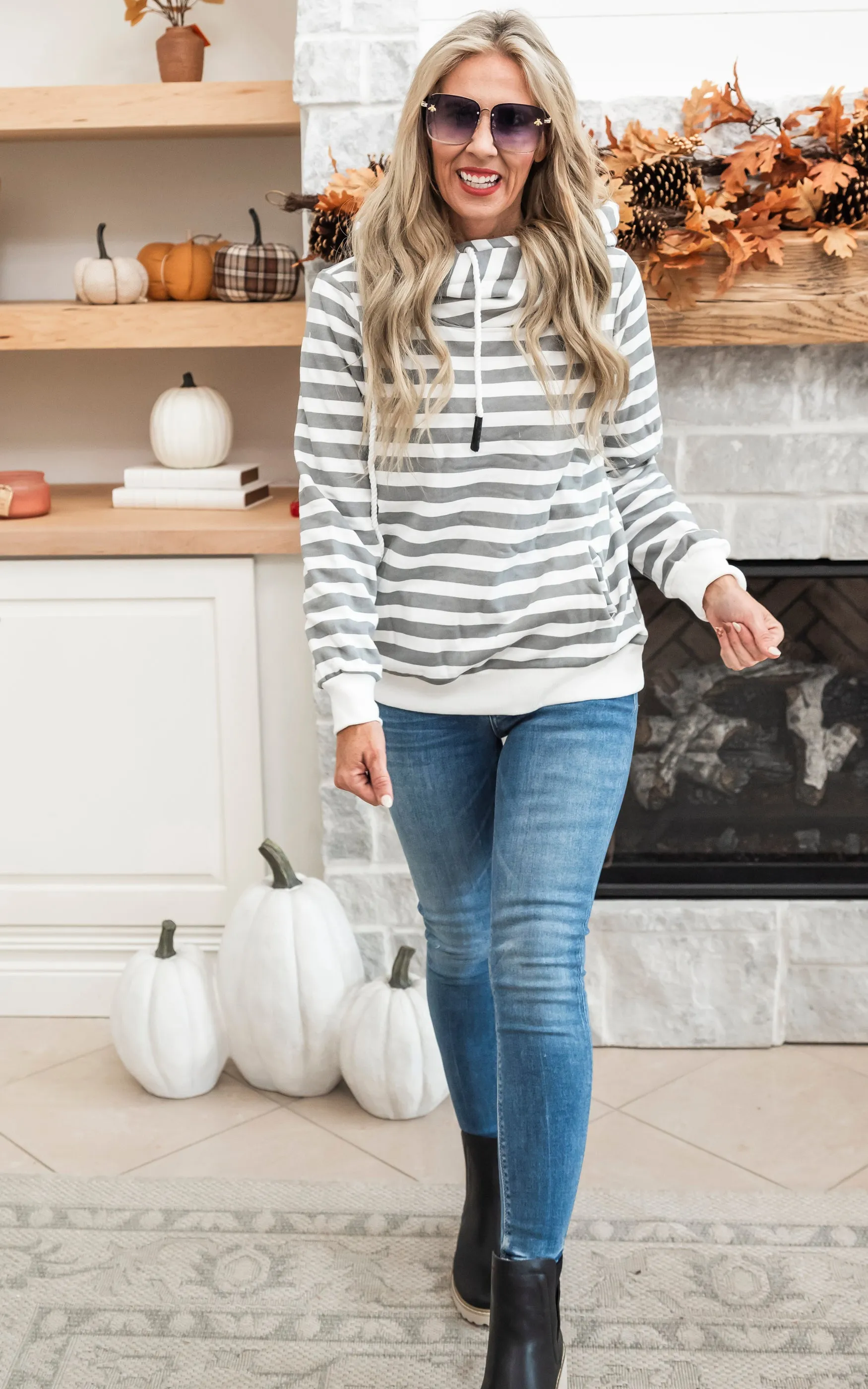 Striped Hooded Sweatshirt Top