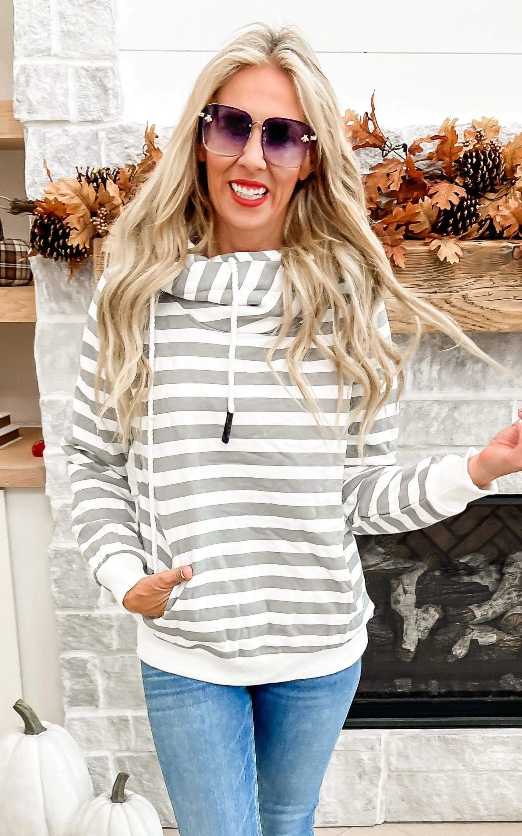 Striped Hooded Sweatshirt Top