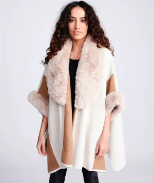 Taupe Two-Tone Wrap with Faux Fur Trim