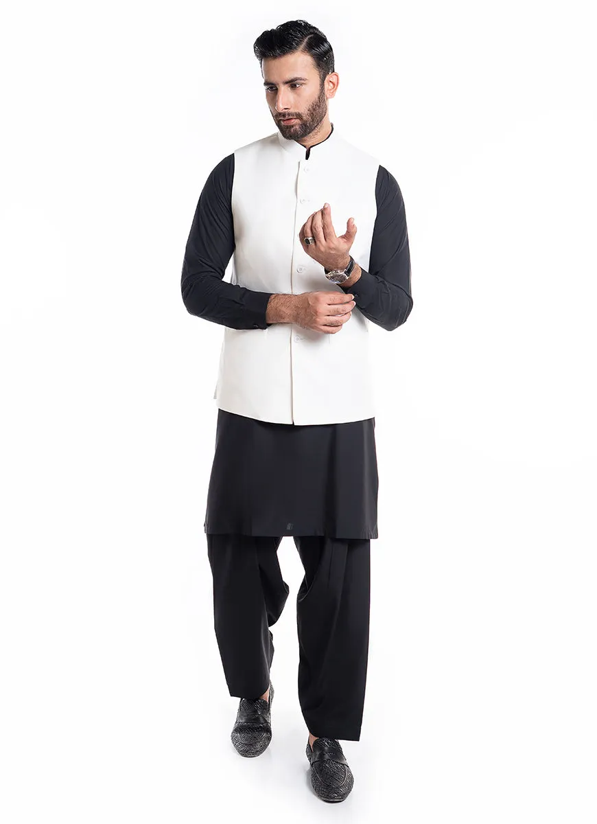 Textured Off White, Kashghar Classic Waist Coat