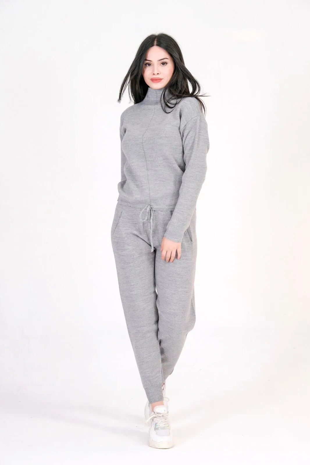 Two Pieces Outfits for Women's Loungewear Solid Sweatsuit Turtle Neck