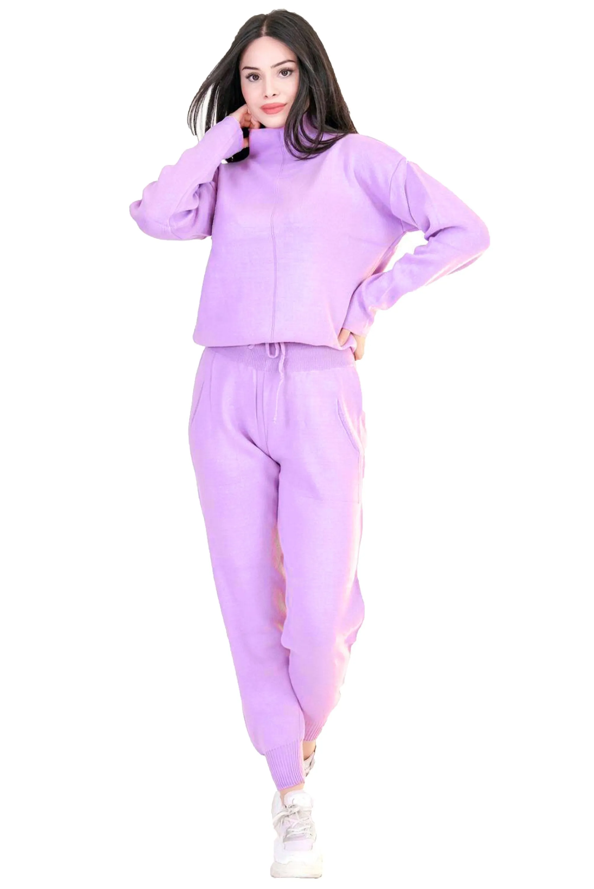 Two Pieces Outfits for Women's Loungewear Solid Sweatsuit Turtle Neck