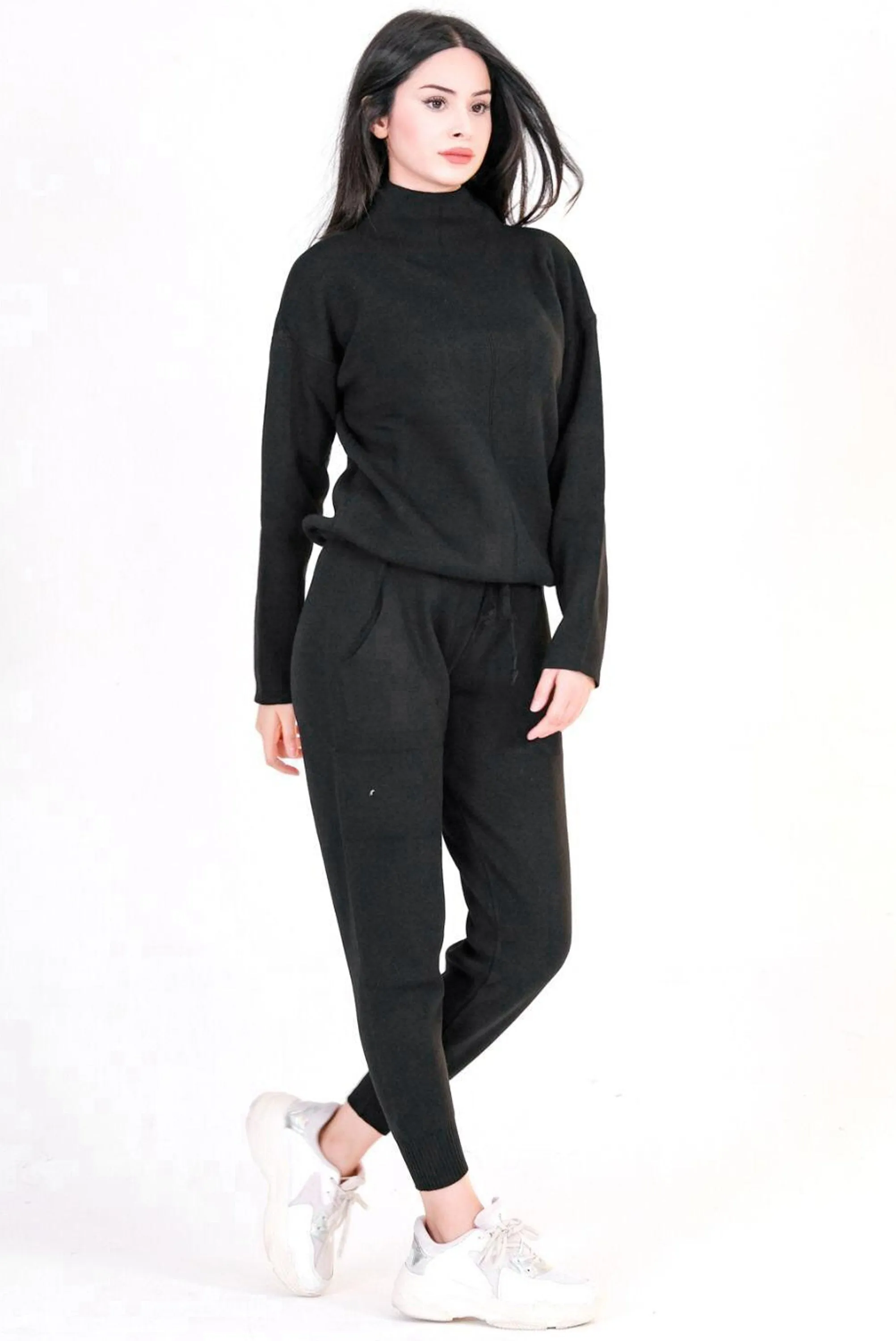 Two Pieces Outfits for Women's Loungewear Solid Sweatsuit Turtle Neck