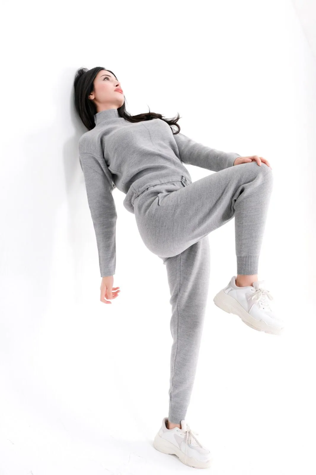 Two Pieces Outfits for Women's Loungewear Solid Sweatsuit Turtle Neck