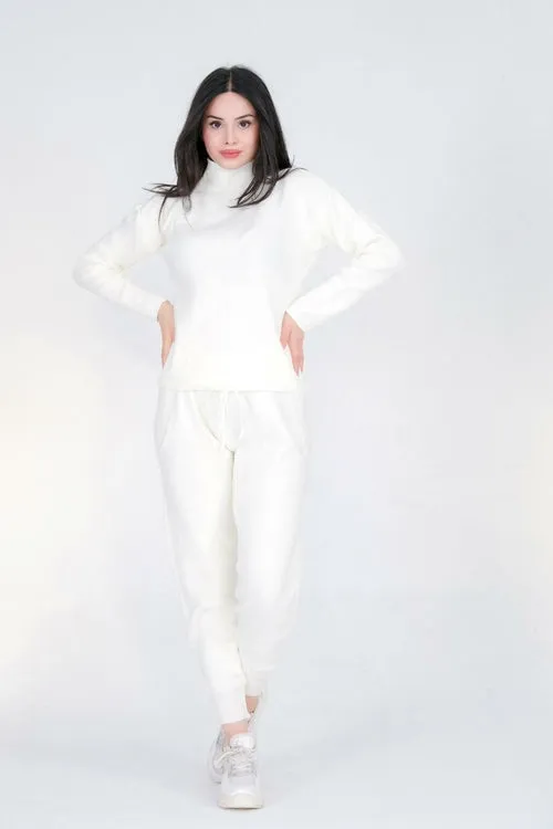 Two Pieces Outfits for Women's Loungewear Solid Sweatsuit Turtle Neck