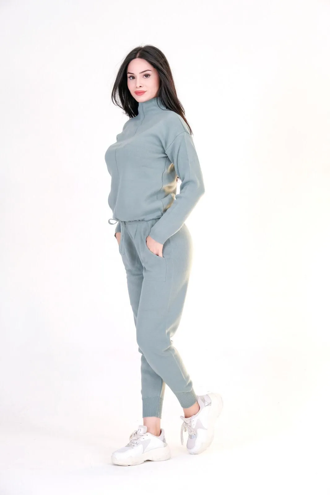 Two Pieces Outfits for Women's Loungewear Solid Sweatsuit Turtle Neck