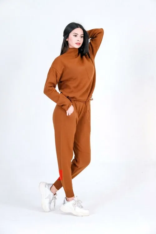 Two Pieces Outfits for Women's Loungewear Solid Sweatsuit Turtle Neck