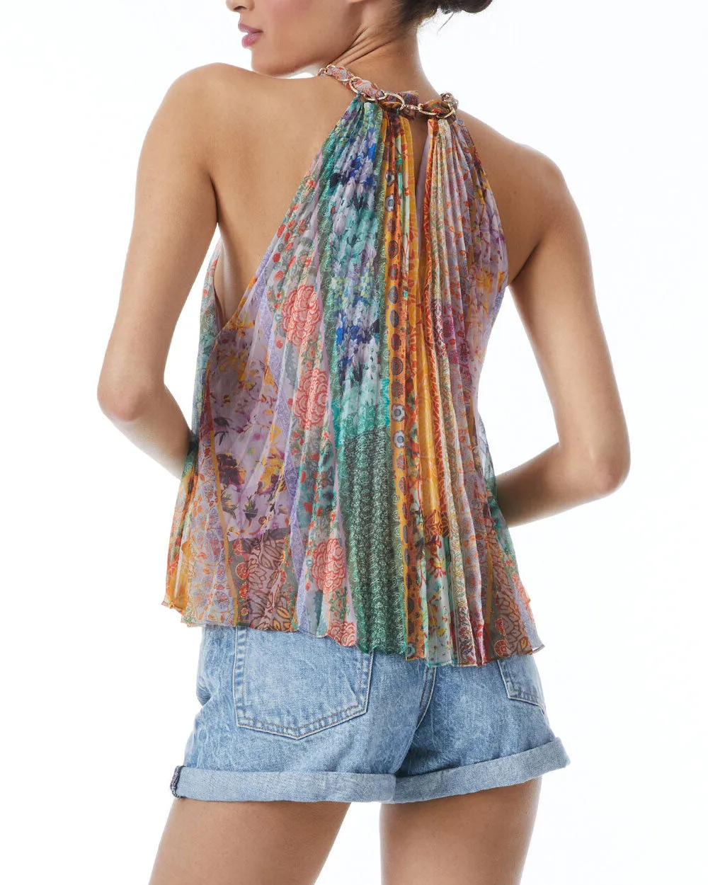 Vintage Summer Sunburst Pleat Alycia Halterneck Tank