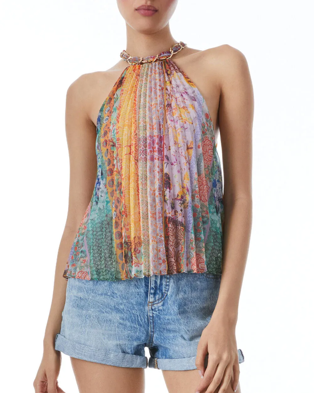 Vintage Summer Sunburst Pleat Alycia Halterneck Tank