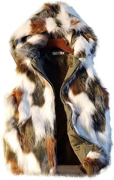 Warm Faux Fur Coat Hooded Fleece Lined Jacket Zip Parka for Men | B288-MJ046