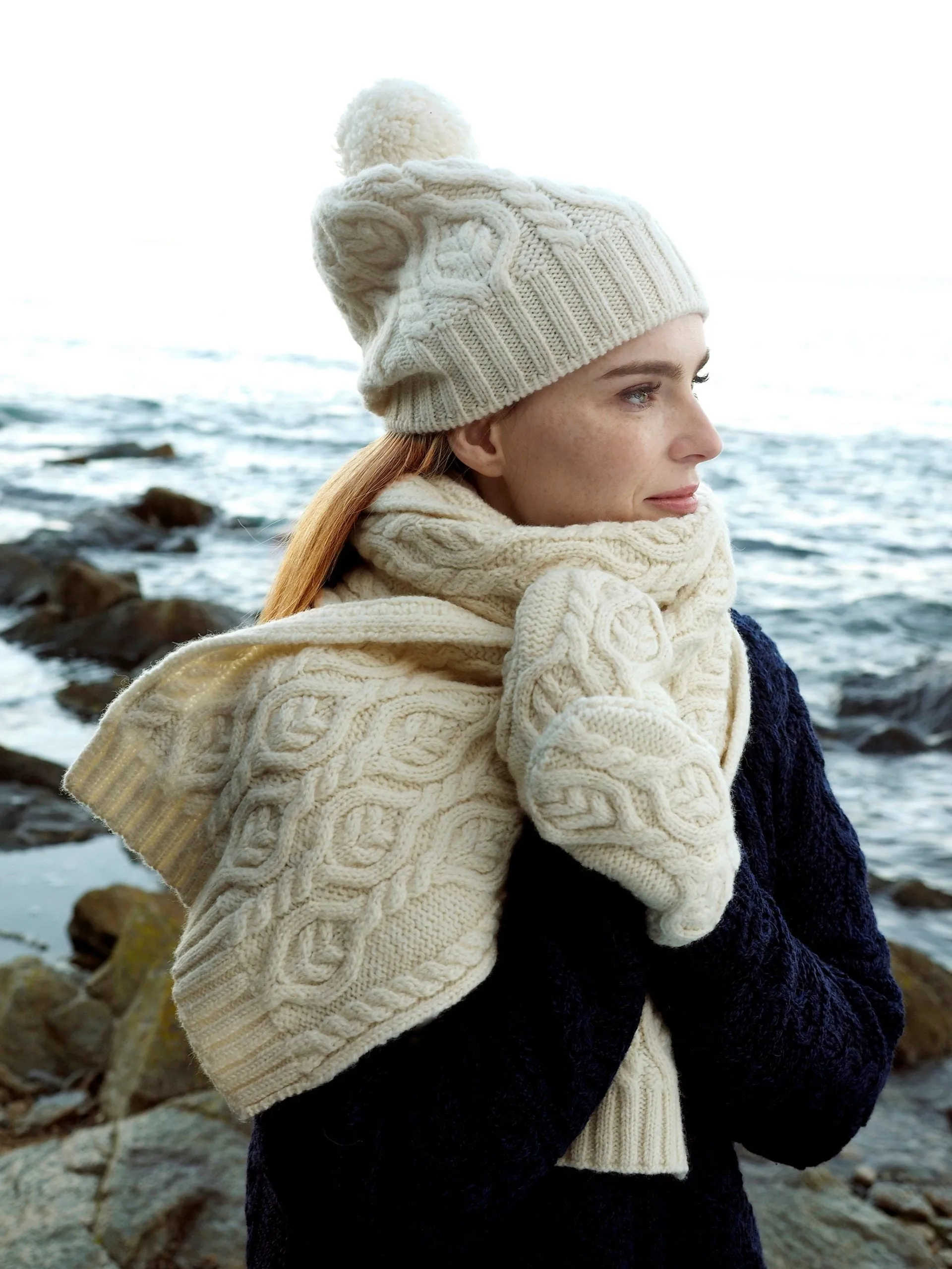 West End Knitwear | Leaf Design | Aran Cable Hat | Women's