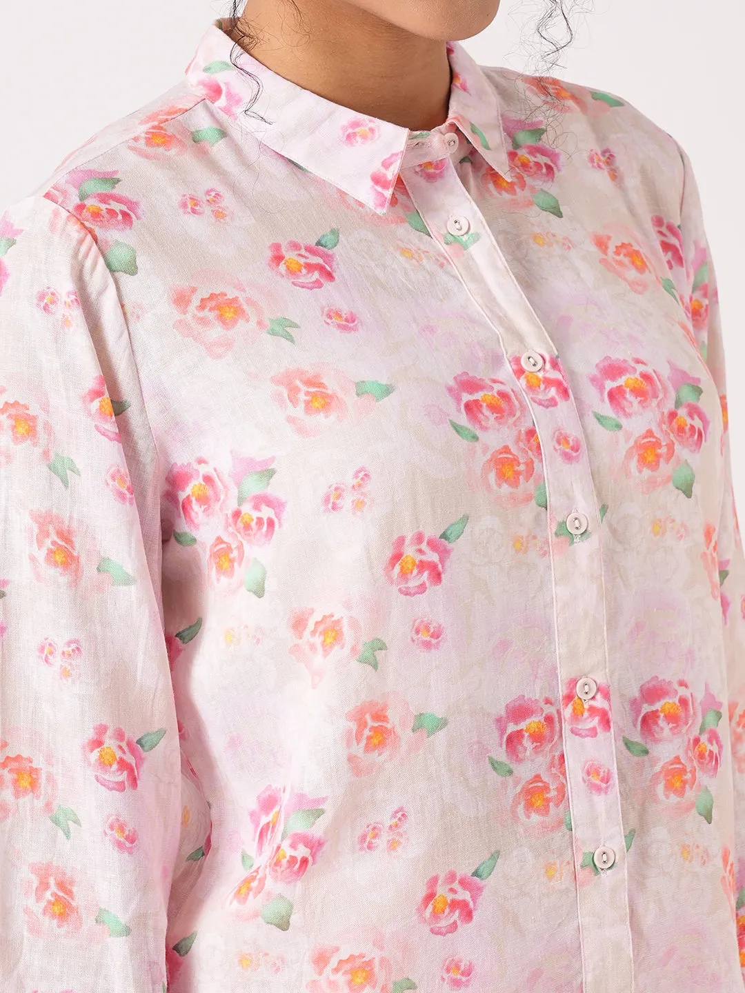 Women Slim Fit Soft Pink Printed Shirt