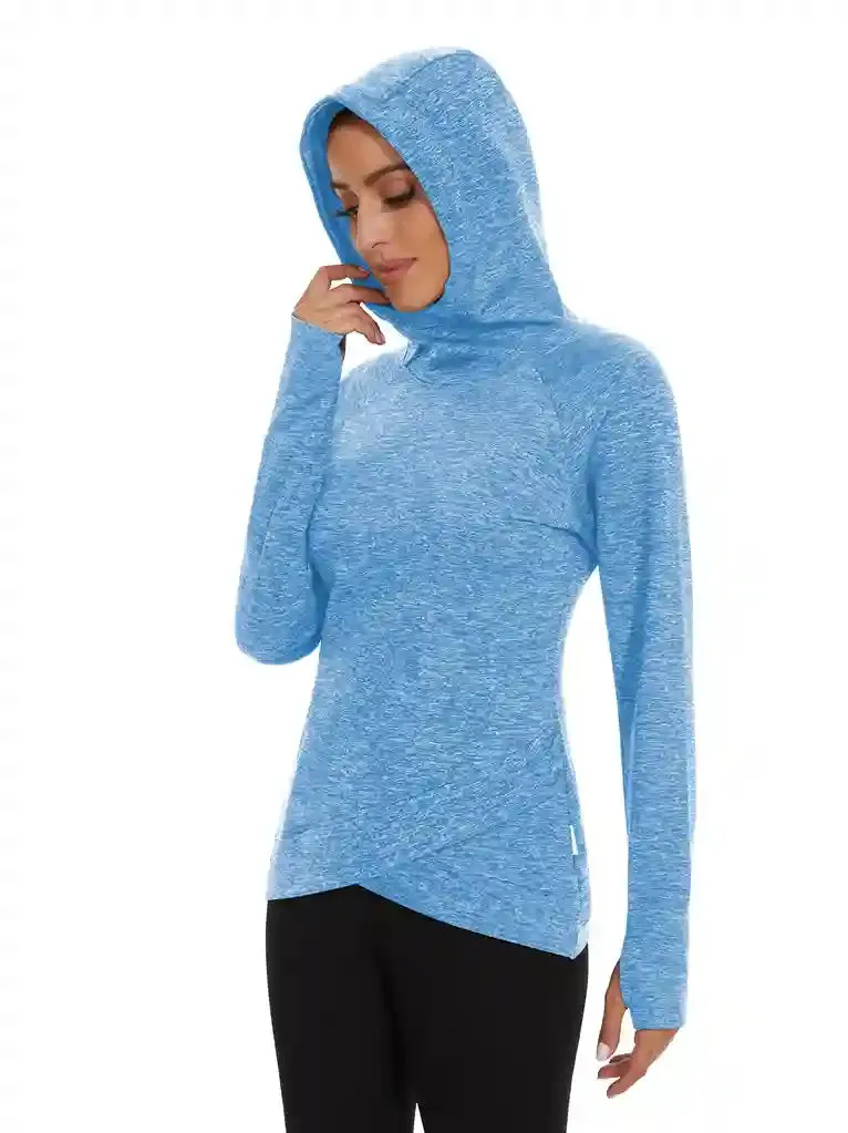 Women's Hoodie Crossed Hem Long-sleeve Thermal Tops