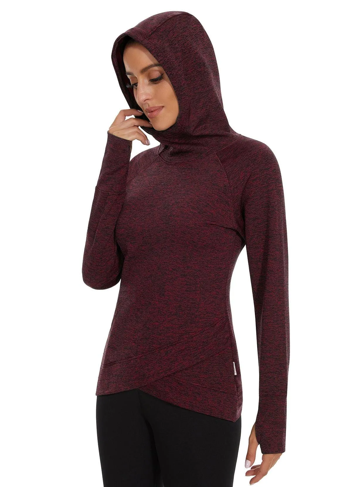 Women's Hoodie Crossed Hem Long-sleeve Thermal Tops