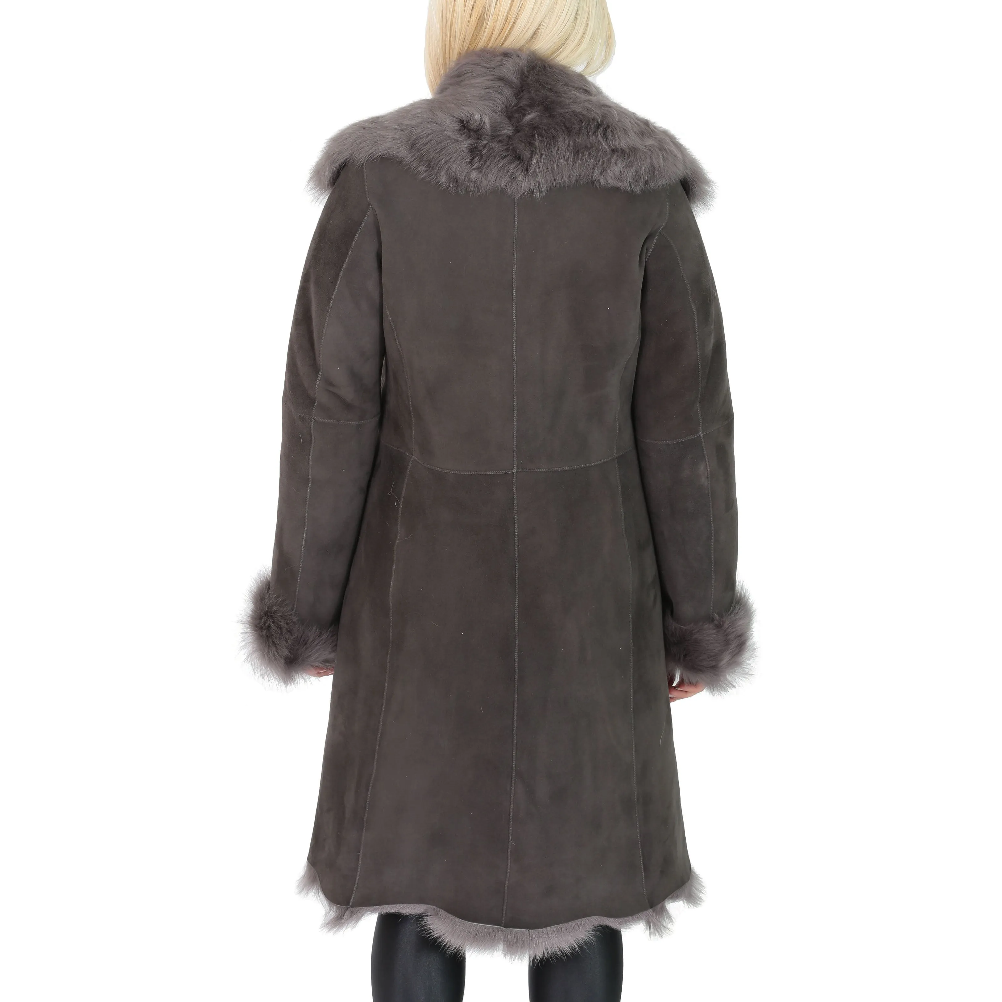 Womens Luxurious Toscana Long Coat Real Sheepskin Pamela Grey