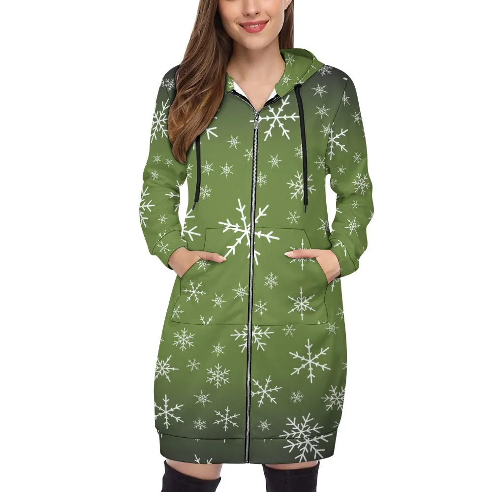 Women's Warm Snow long Hoodie - OliveDrab