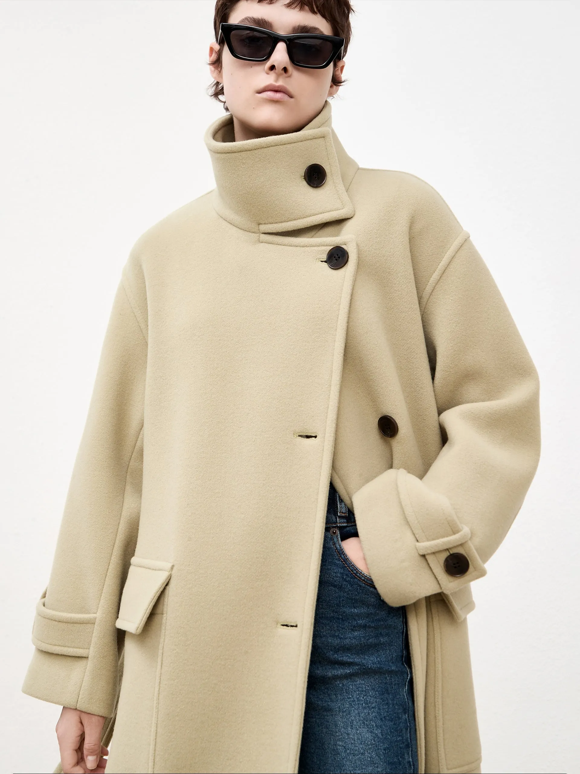 Wool Single Breasted Coat with Belt