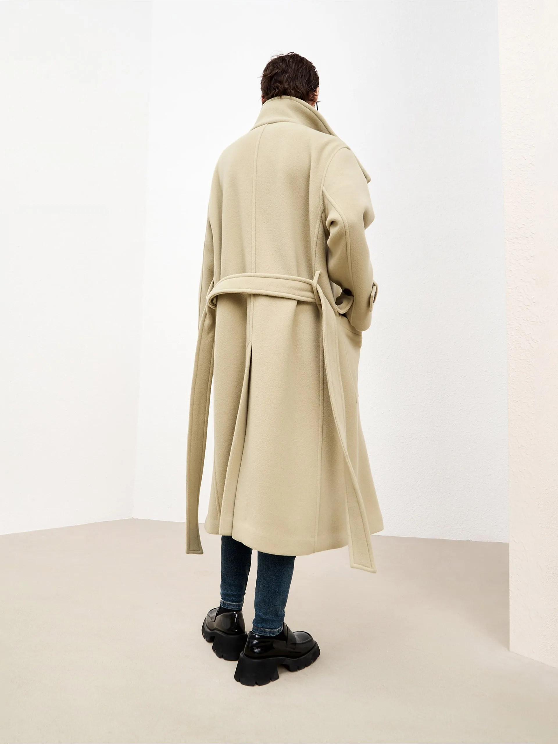 Wool Single Breasted Coat with Belt